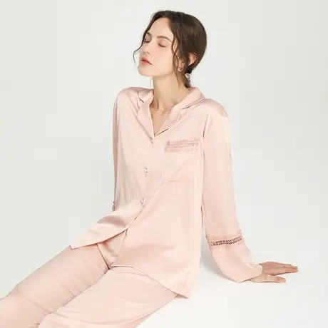 睡衣女冰丝夏季薄款家居服套装丝绸蕾丝高级感夏天长袖凉感两件套商品大图
