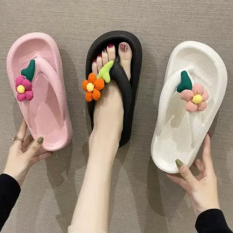 人字拖女夏季时尚网红外穿可爱花朵踩屎感厚底防滑沙滩夹脚凉拖鞋商品大图