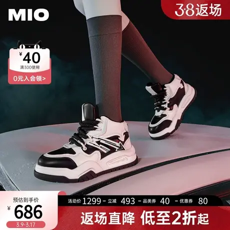 MIO米奥年冬季圆头拼色中跟时尚休闲鞋显高厚底活力运动鞋女商品大图