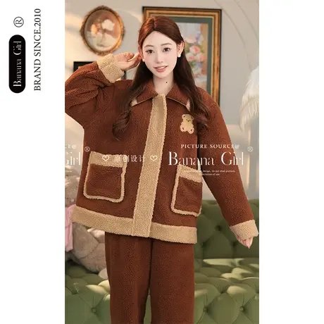 Bananagirl睡衣女士冬季新款珊瑚绒加厚保暖宽松大码可外穿家居服商品大图