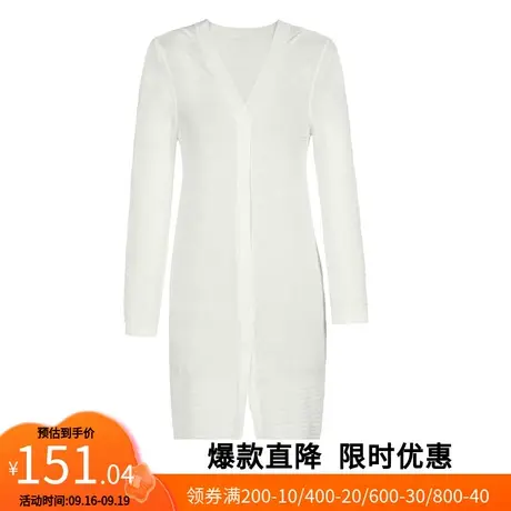 【艾格】2022新款V领简约针织衫女单色文艺气质中长款开衫上衣图片