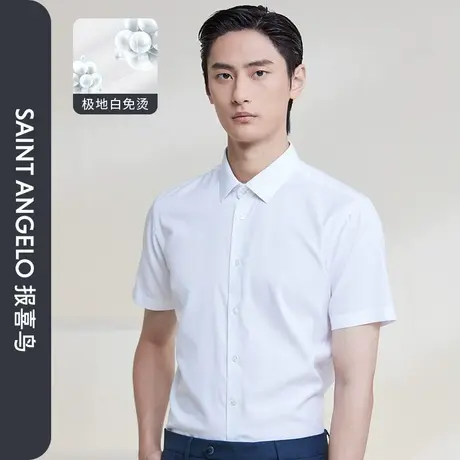 【免烫持久白】报喜鸟夏季新款男商务易打理短袖衬衫弹力白色衬衣商品大图