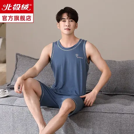 莫代尔背心睡衣男款夏季冰丝短袖大码休闲薄款无袖男士家居服套装商品大图