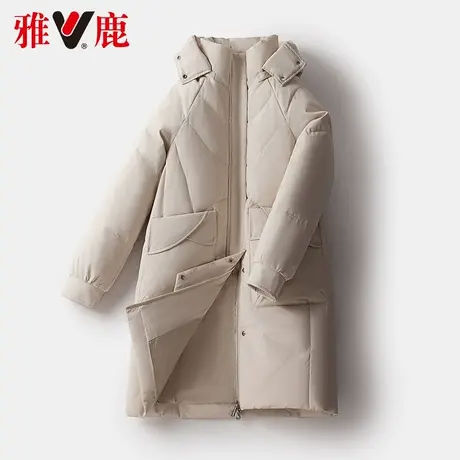 雅鹿羽绒服女中长款2022冬季新款休闲宽松面包服保暖加厚连帽外套商品大图