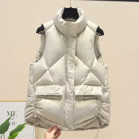羽绒棉马甲女2023年秋冬季新款韩版亮面抽绳短款外穿时尚宽松棉服商品大图
