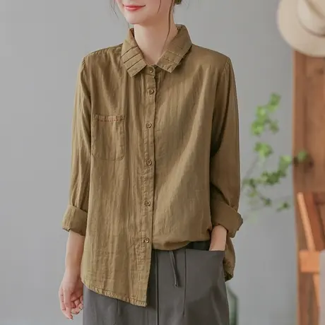 dza 复古宽松纯棉长袖衬衫女士春秋新款内搭显瘦上衣休闲白色衬衣图片