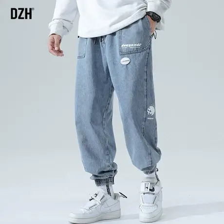男士束脚蓝色牛仔裤男潮牌春夏款裤子宽松潮流百搭男裤2023年新款商品大图