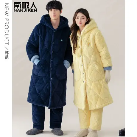 情侣睡衣冬季加绒加厚珊瑚绒三层夹棉男款女活力家居服睡袍秋冬款商品大图