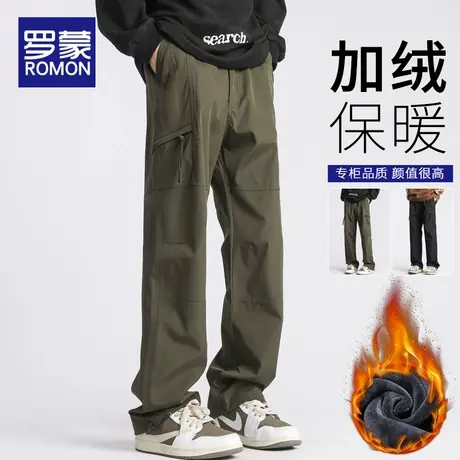罗蒙户外工装冲锋裤男冬季高街潮牌直筒长裤美式复古加绒休闲裤子图片