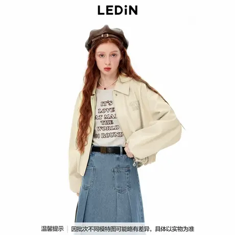【商场同款】乐町秋季新款下摆抽褶设计仿皮衣外套C1BHE3418商品大图