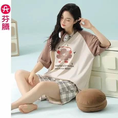 芬腾睡衣女夏季纯棉短袖圆领女款可爱甜美少女休闲大码家居服套装商品大图