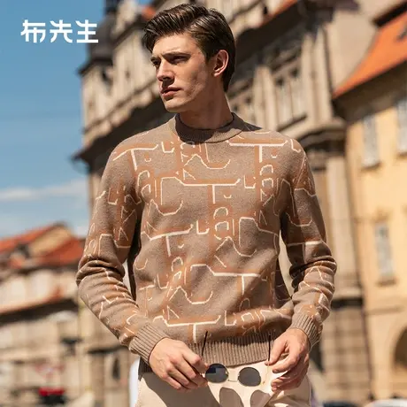 MrBu布先生微廓形100%羊毛衫2023秋冬字母印花宽松毛衣男BT12307商品大图