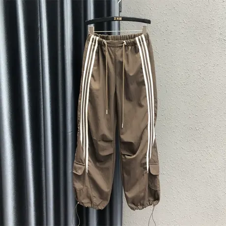 撞色条纹工装裤束脚裤女潮2023秋季新款洋气辣妹宽松休闲直筒裤子商品大图