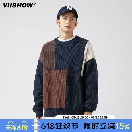 VIISHOW潮牌毛衣秋冬季圆领休闲男生宽松套头运动针织衫内搭上衣商品大图