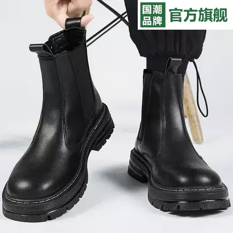 马丁靴男款夏季皮鞋英伦风厚底黑色工装靴子男士高帮作战机车皮靴商品大图
