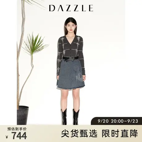 DAZZLE地素 奥莱春季蝴蝶结提花针织开衫打底衫女商品大图