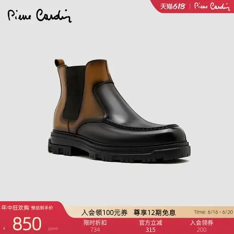 Pierre Cardin/皮尔卡丹男鞋擦色厚底切尔西靴真皮轻底皮靴商品大图