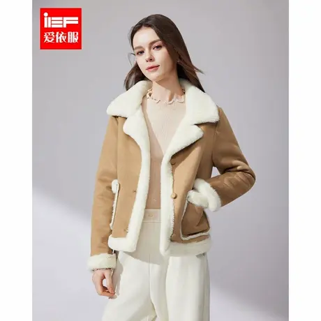 IEF/爱依服2024冬季新款时尚法式复古设计感别致百搭磨砂皮外套商品大图