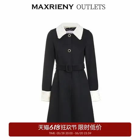【奥莱】MAXRIENY撞色翻领H型毛呢外套女冬装中长款羊毛大衣外衣图片