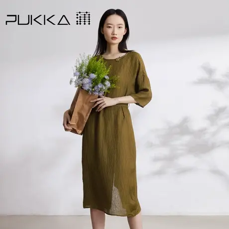 Pukka蒲牌原创设计宽松新中式肌理感真丝连衣裙女轻奢100桑蚕丝图片