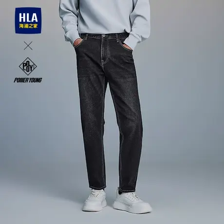 HLA/海澜之家POWER YOUNG系列牛仔裤25春秋新五袋窄脚黑牛裤子男图片