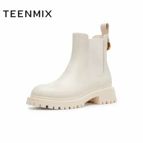 天美意2023冬复古英伦粗跟切尔西靴气质通勤女皮短靴NQX01DD3商品大图