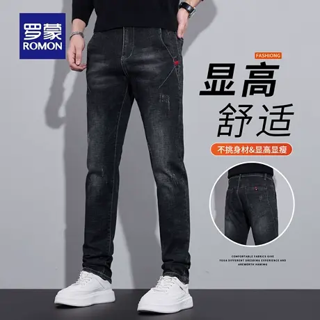 罗蒙修身弹力牛仔裤秋季新款显高舒适直筒男士休闲潮牌长裤子N1Z商品大图
