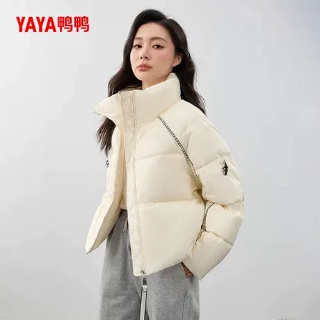 鸭鸭加厚羽绒服女2024新品短款立领保暖撞色休闲百搭外套J商品大图