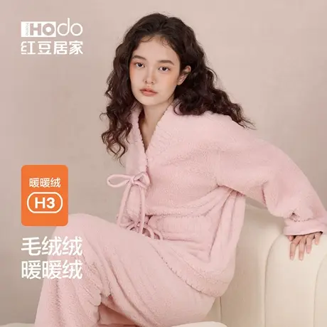 红豆暖暖绒珊瑚绒睡衣女抗静电加厚甜美法兰绒外穿家居服套装冬款商品大图