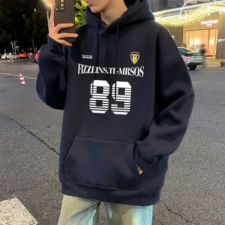 重磅纯棉卫衣男春秋季2025新款高街套头帽衫美式休闲男生连帽上衣图片
