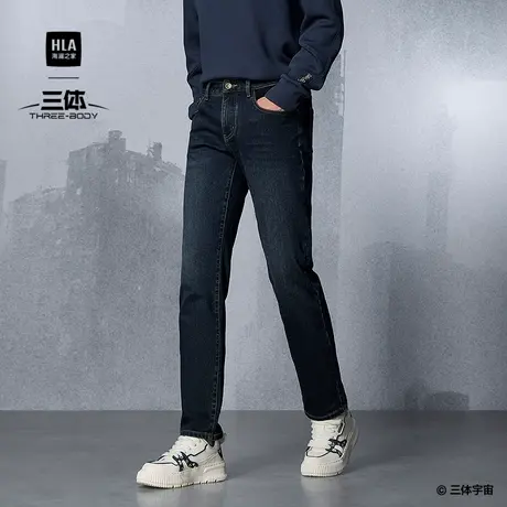 HLA/海澜之家三体联名系列牛仔裤25秋冬新款绣花时尚保暖直筒裤男商品大图