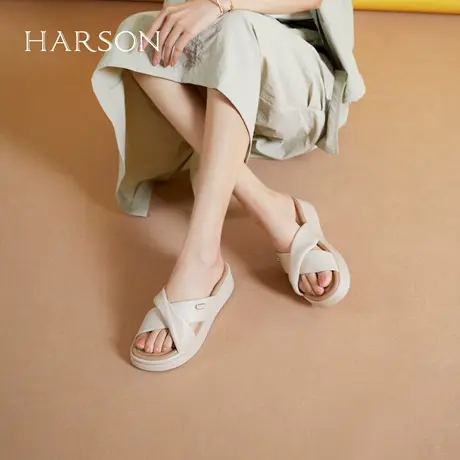 哈森时尚外穿一字拖鞋2025夏百搭日常休闲舒适通勤女鞋HWM250146商品大图