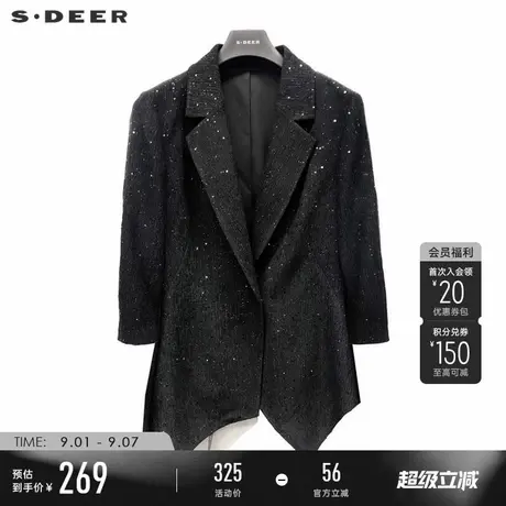sdeer圣迪奥女装OL风西装领网纱中袖外套S231Z2229商品大图