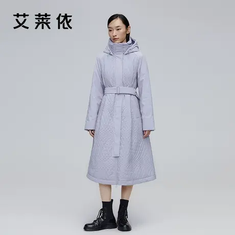 艾莱依冬季新款羽绒服女连帽长款过膝保暖时尚外套收腰式宽松大衣商品大图