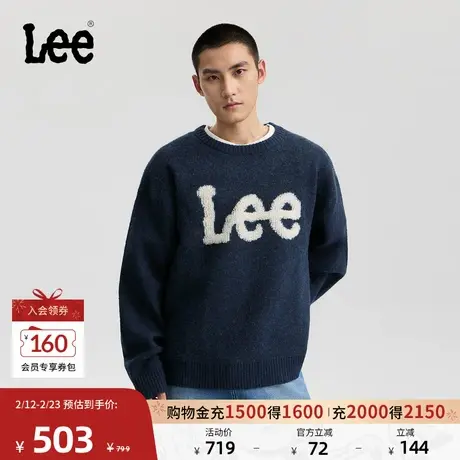 Lee软fufu商场款25冬新宽松版圆领大Logo设计男毛衣LMT011199101图片
