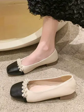 晚晚温柔单鞋女2023春秋新款复古百搭珍珠低跟奶奶鞋法式玛丽珍鞋商品大图