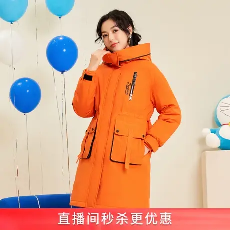 【直播专享】哆啦A梦IP联名款冰洁中长羽绒服女2021年新款冬工装商品大图