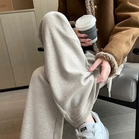 窄版阔腿裤女冬季新款羊绒加厚高腰直筒宽松显瘦百搭休闲拖地裤子商品大图