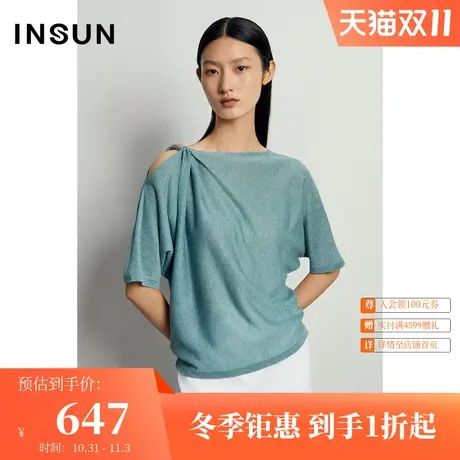 恩裳夏季时尚镂空短袖一字领宽松显瘦套头针织上衣女商品大图