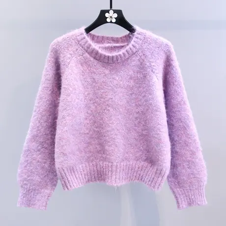 温柔风软糯圆领套头毛衣女秋冬2023新款宽松百搭小个子打底针织衫图片