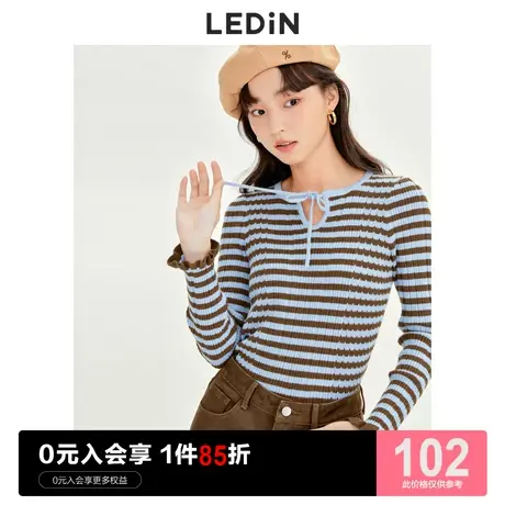 乐町条纹毛衣女休闲早秋新款打底衫女内搭上衣撞色修身针织衫商品大图