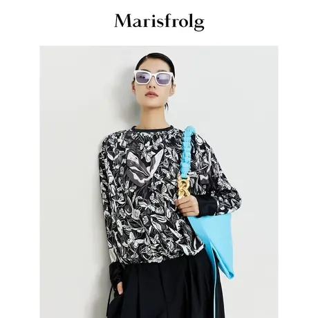 【花稿印花系列】玛丝菲尔上衣23春装新款圆领蝴蝶印花垂坠衬衫商品大图