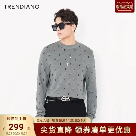 TRENDIANO官方潮牌秋冬男装时尚字母提花毛衣套头休闲圆领针织衫商品大图