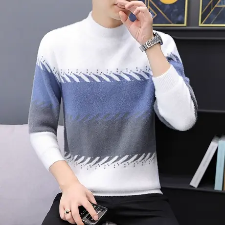 水貂绒秋冬季半高领毛衣男加厚青少年学生韩版休闲羊毛衫潮流秋衣商品大图