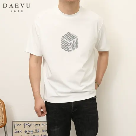 DAEVU夏季大码男装薄料方块潮胖子加肥加大圆领男士短袖t恤半袖商品大图