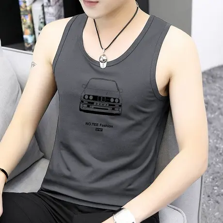 莫代尔冰丝背心男健身运动坎肩夏季潮流印花无袖t恤速干凉感吊带商品大图