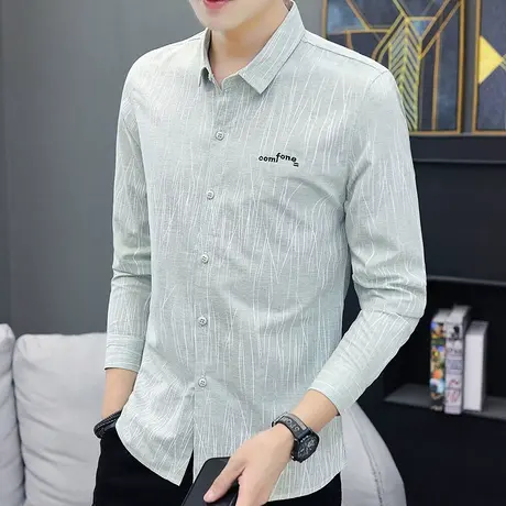 2023春秋季新款休闲衬衫男长袖韩版潮流帅气百搭衬衣男士寸衫外套商品大图