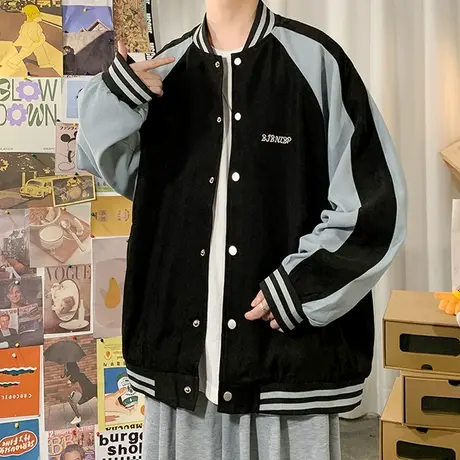 休闲百搭棒球服男ins潮牌外套春秋季港风条纹宽松痞帅飞行员夹克商品大图