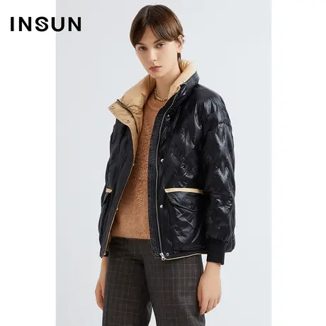 INSUN恩裳线上专选冬季撞色蝙蝠型休闲白鹅绒羽绒服图片