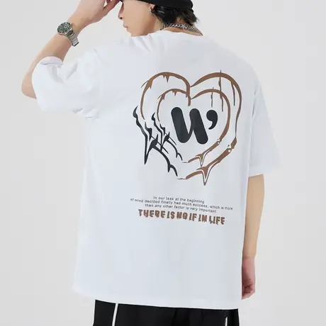 后背面爱心印花t恤男生夏季圆领短袖上衣男士情侣装夏装体恤纯棉t图片